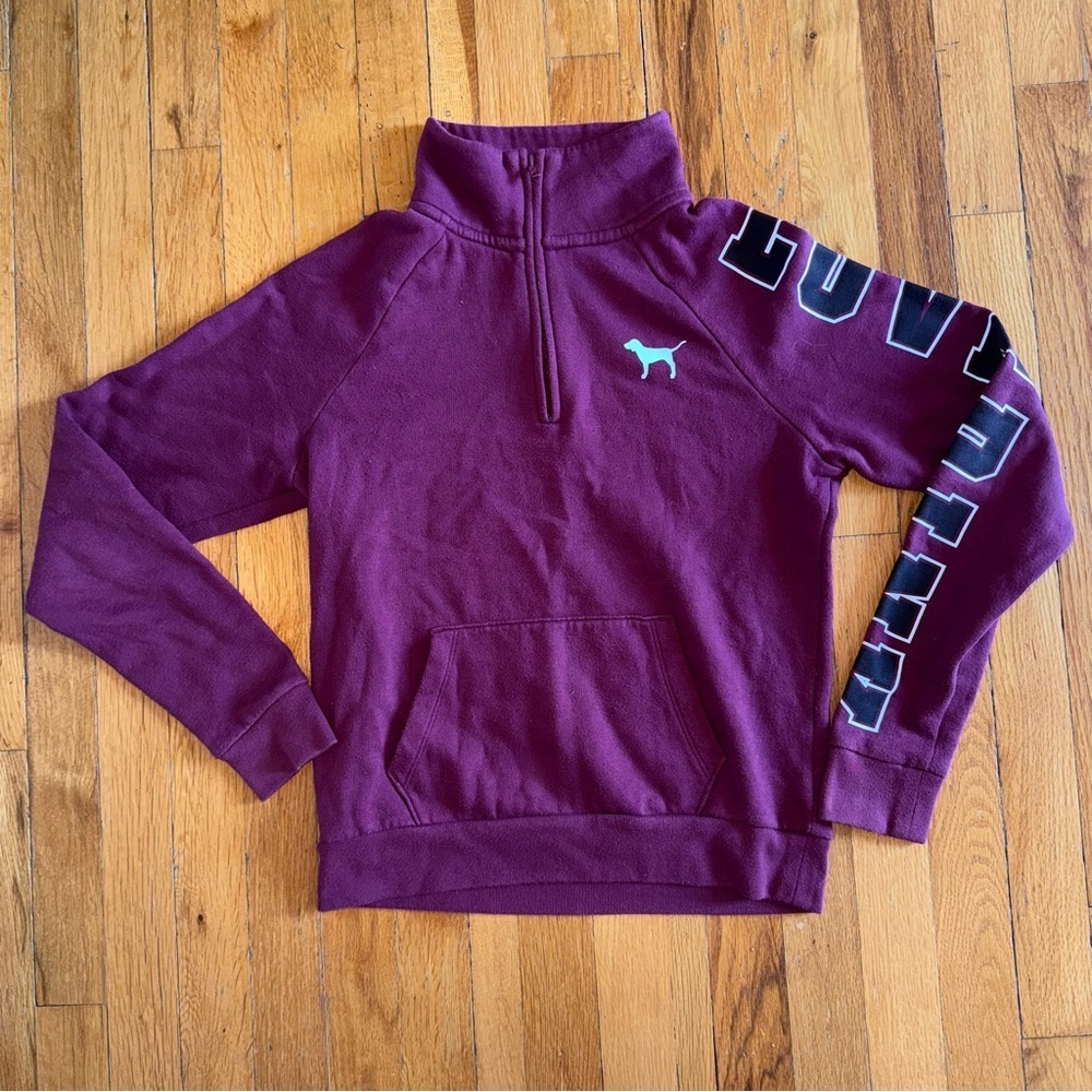 VICTORIAS SECRET PINK Y2K 1/4 Zip Pullover Sweatshirt Maroon‎ Dog size XS